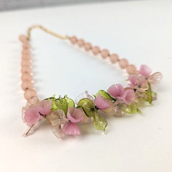 Vintage 50s Italian Floral Cluster Art Glass Necklace - Picture 2 of 6